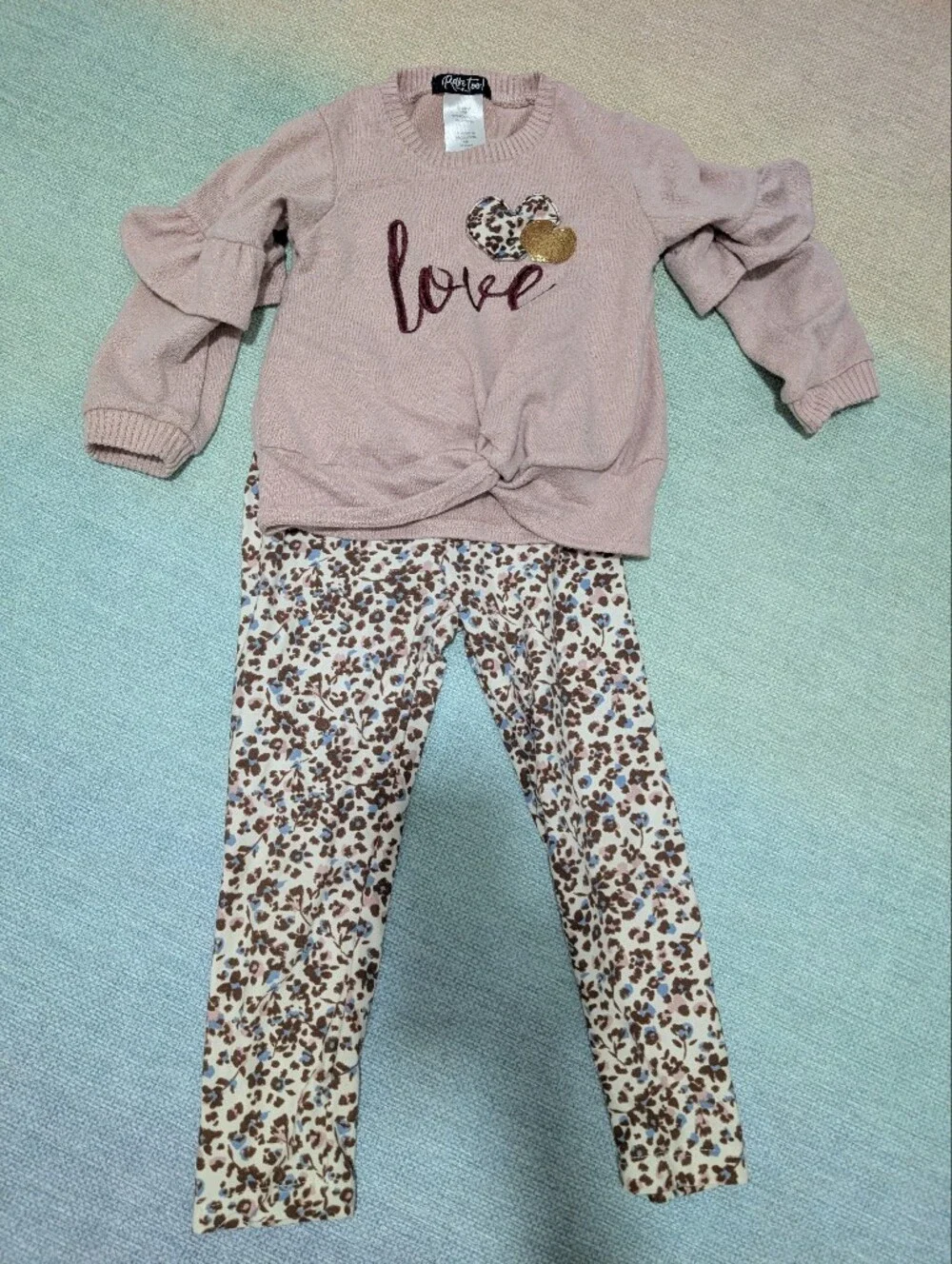 Kids Floral Leopard Print Leggings Sweatshirt Set